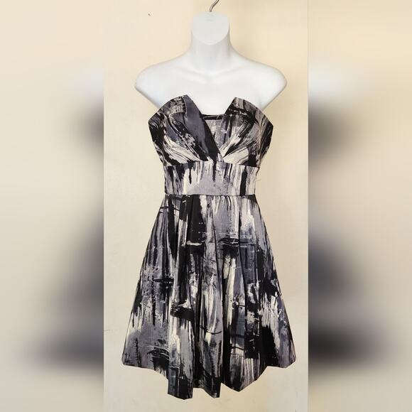 SPEECHLESS Black Gray Printed Strapless Fit and Flare Mini Dress Size 9 - Picture 2 of 11